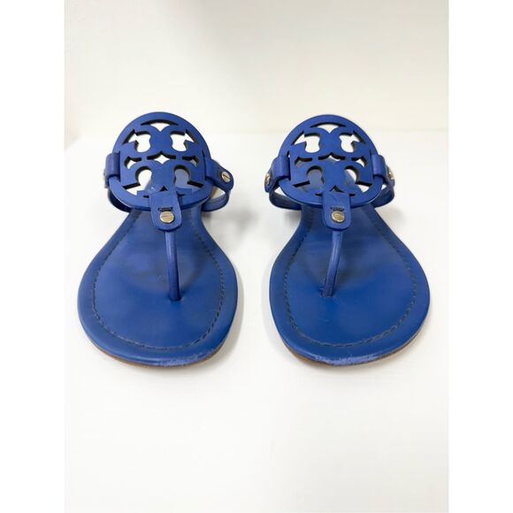 Tory Burch Miller Logo Flat Sandals Royal Blue 9 - Picture 2 of 9